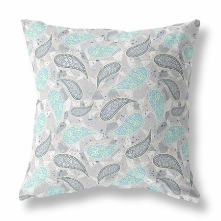 HOMEROOTS 20 in. Gray & Turquoise Boho Paisley Indoor & Outdoor Throw Pillow 414079